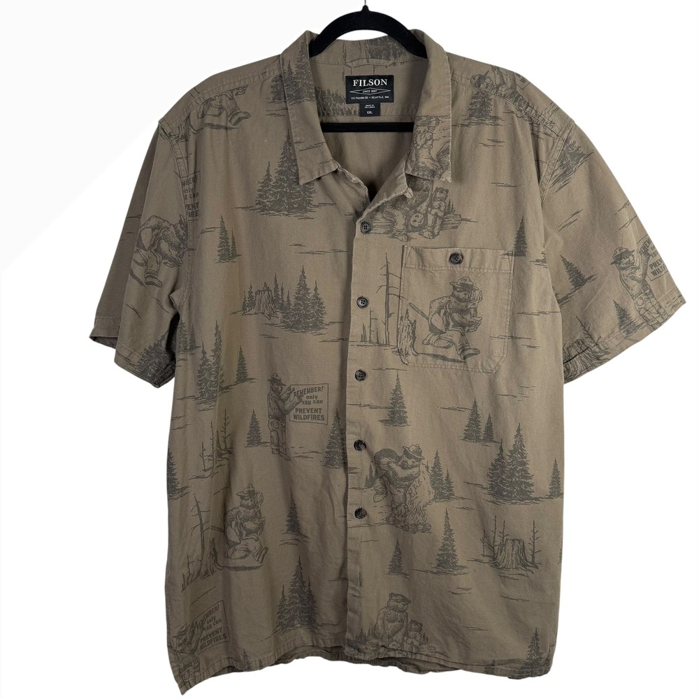 Filson Men's Smokey The Bear Print Short Sleeve Button Down Shirt Size XXL